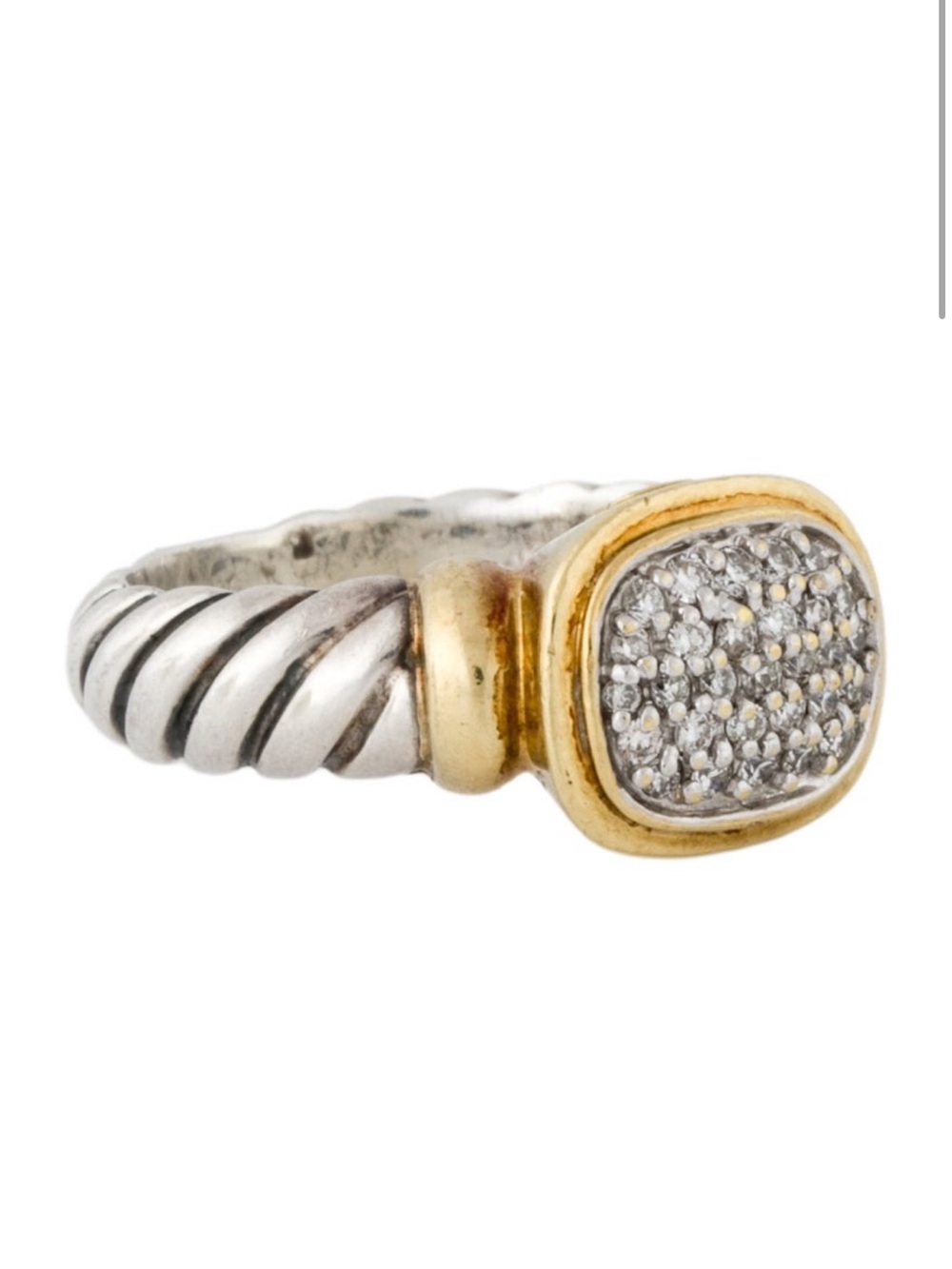 David Yurman Diamond Pave Two-Tone Statement Ring - Gold & Silver